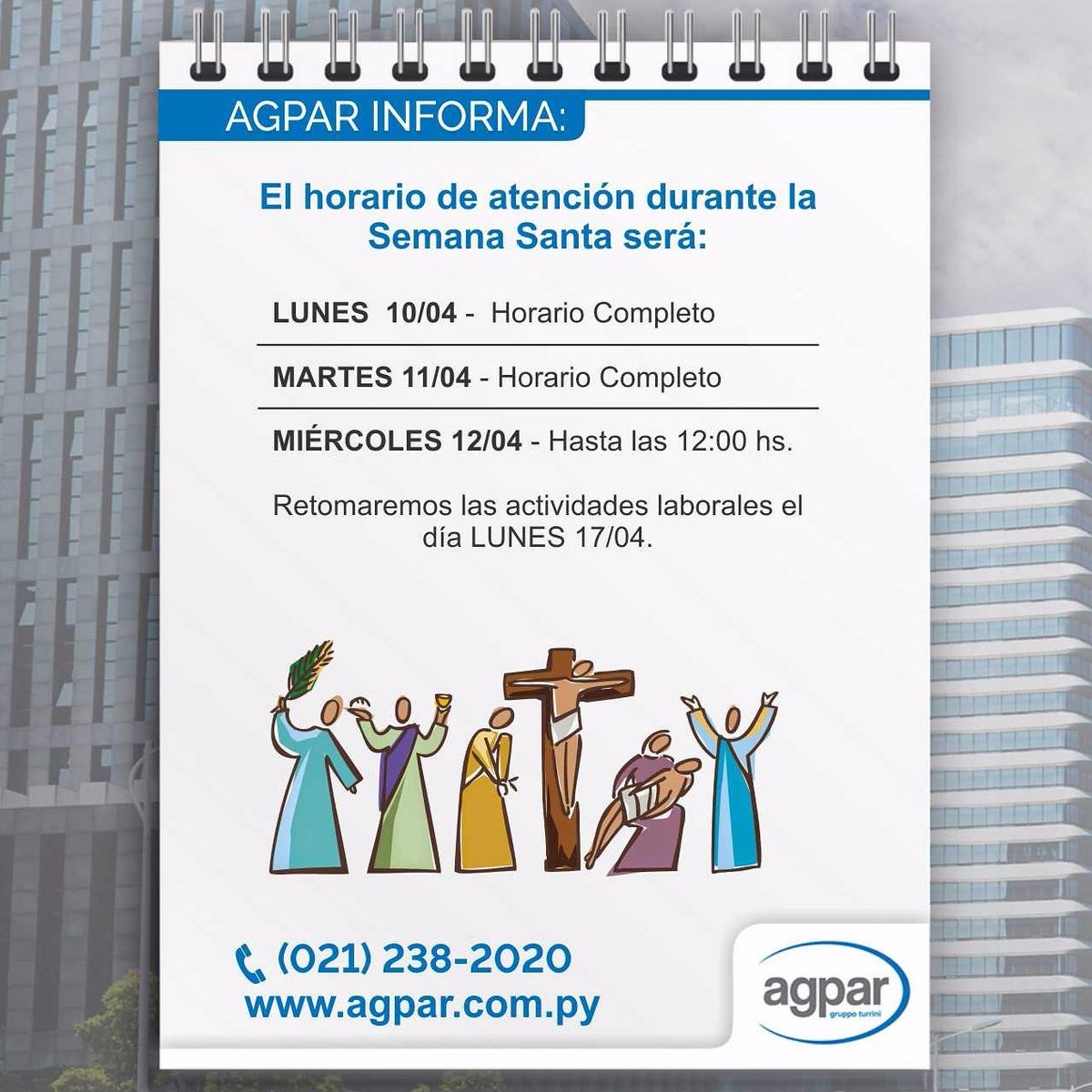 ⚠ Importante! Nuestro #horario de #SemanaSanta en #Agpar https://t.co/ltHoOV2q0O