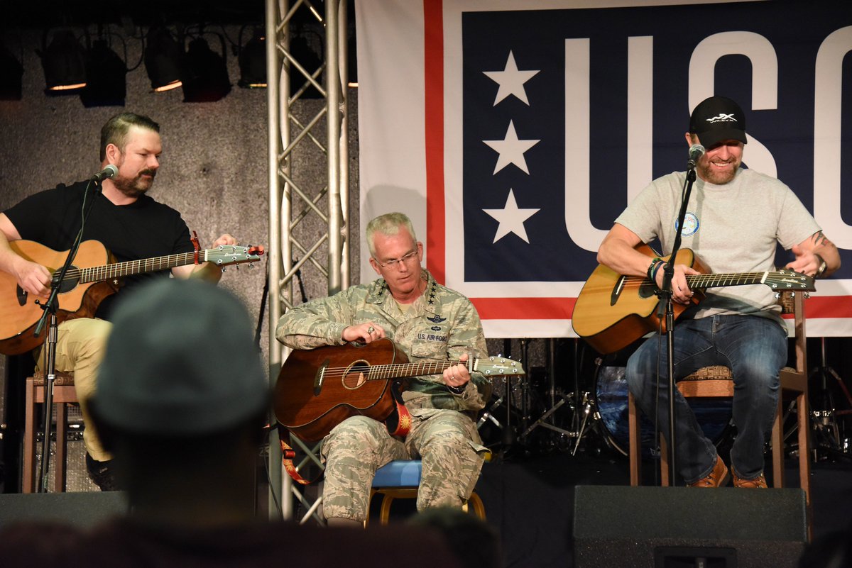 USNavyDGAR's tweet photo. Gen. Paul Selva, Vice Chairman of @thejointstaff plays music with country music artist @cmorganmusic with @the_USO for the troops #USOinDGar https://t.co/kxW0Q0IX36