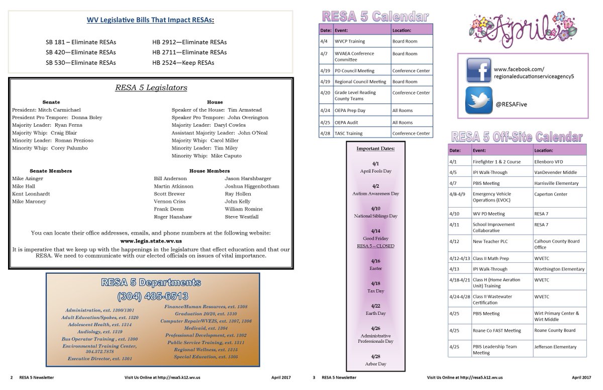 RESAFIVE's tweet photo. Check out many of the great services @RESAFIVE has been providing in the April Newsletter! #WVRESAs #SaveRESAs #wvlegis #wvgov #wvpol https://t.co/3kiCuG0lUM