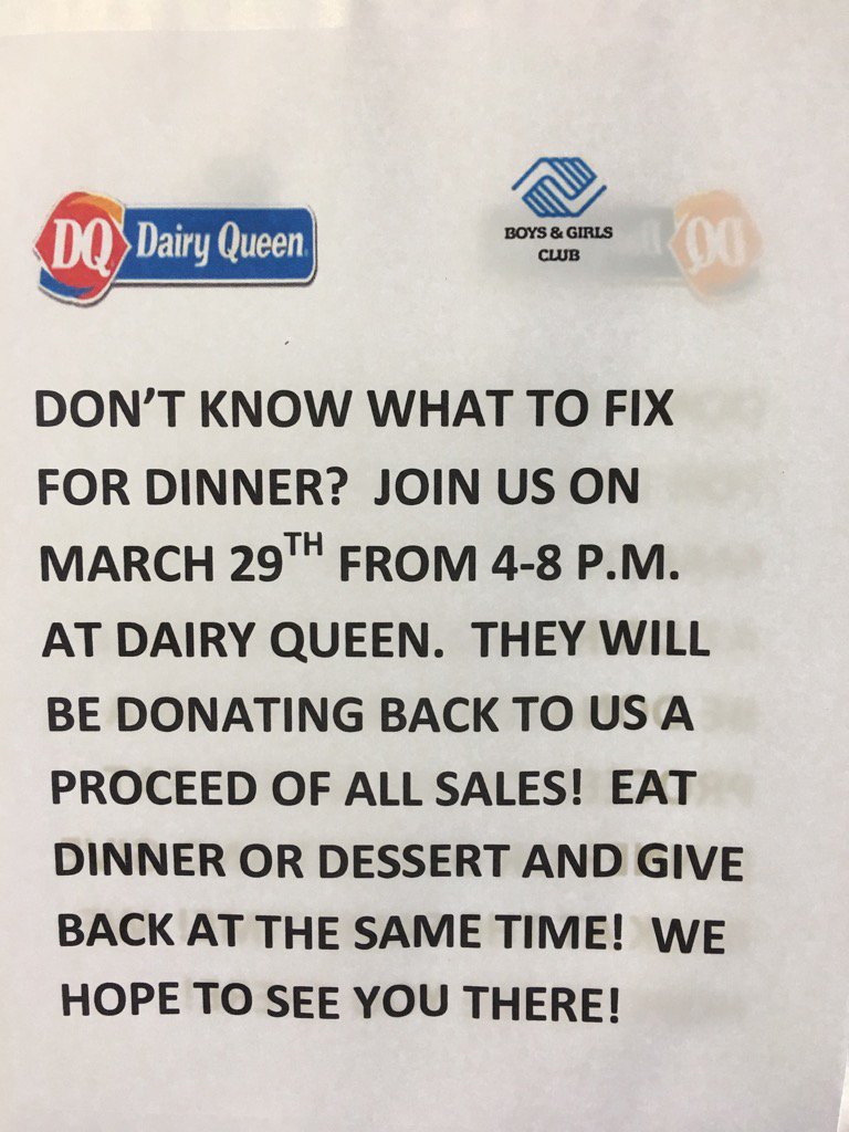 Come out and help the Boys &amp; Girls Club by grabbing dinner and ice cream while on spring break!