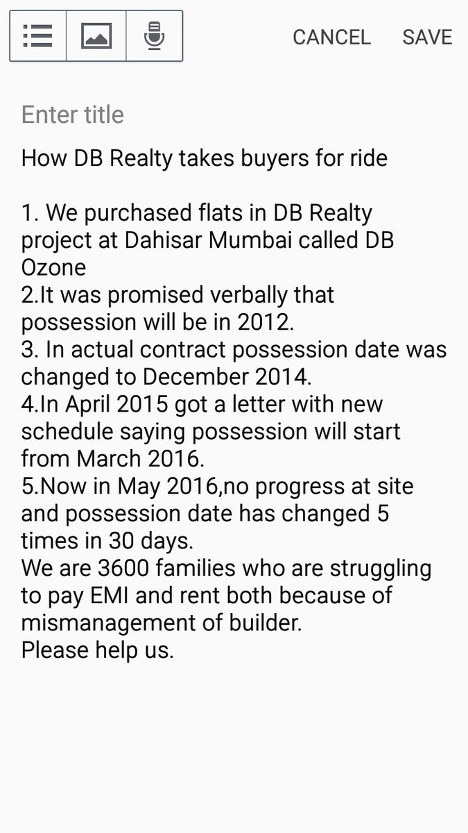realty_db's tweet photo. @narendramodi we 3000 families request for ur intervention to help us out in getting our homes from DB Realty. They have ruined our lives. https://t.co/z6vv81C8C0