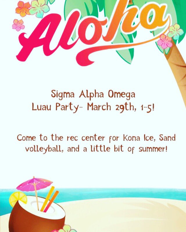 SAO_LeeU's tweet photo. More exciting news! Our new Zeta class is having a luau party tomorrow from 1-5 at the rec center! You don't want to miss this event! 🌸 https://t.co/ojDS9iiVZL