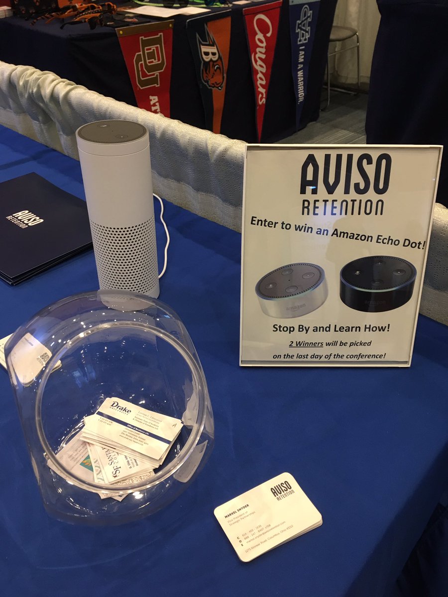 alexanderleader's tweet photo. Later today we're giving away an echo at Aviso. Stop by our booth and drop off your biz card to register. #acpa17 https://t.co/Lu0eGbRSWr