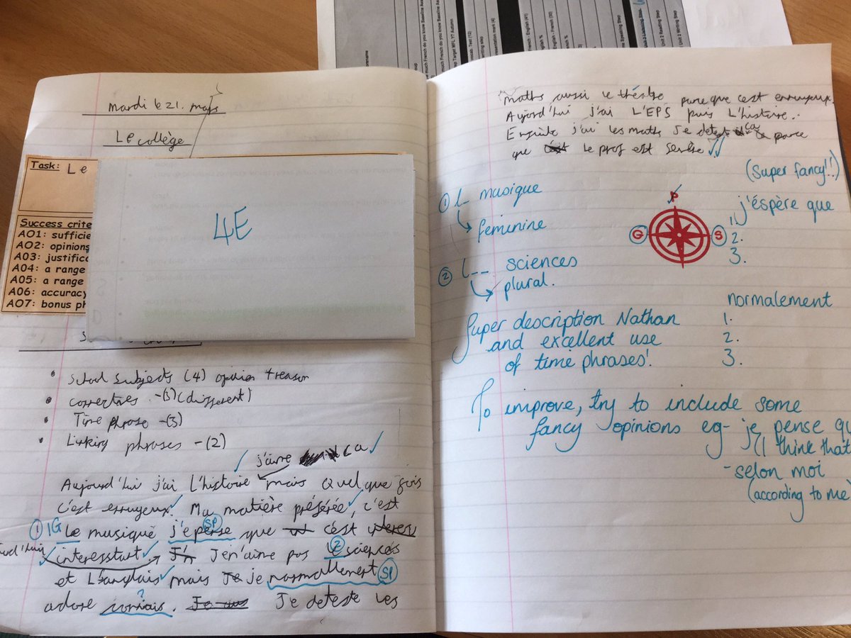 Selection of outstanding pieces of written work from some of our year 7s! #fancy #mfl #french #school