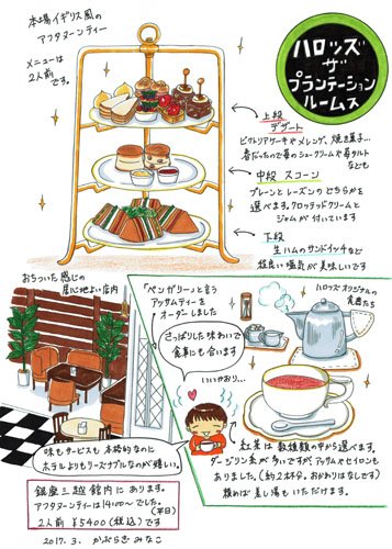 かぶらぎみなこ در توییتر 先日行ったハロッズのアフタヌーンティー を描いてみました お茶も食事も美味しかったけれど なにより居心地が良かったのが印象的でした イラストルポ イラストエッセイ カフェ