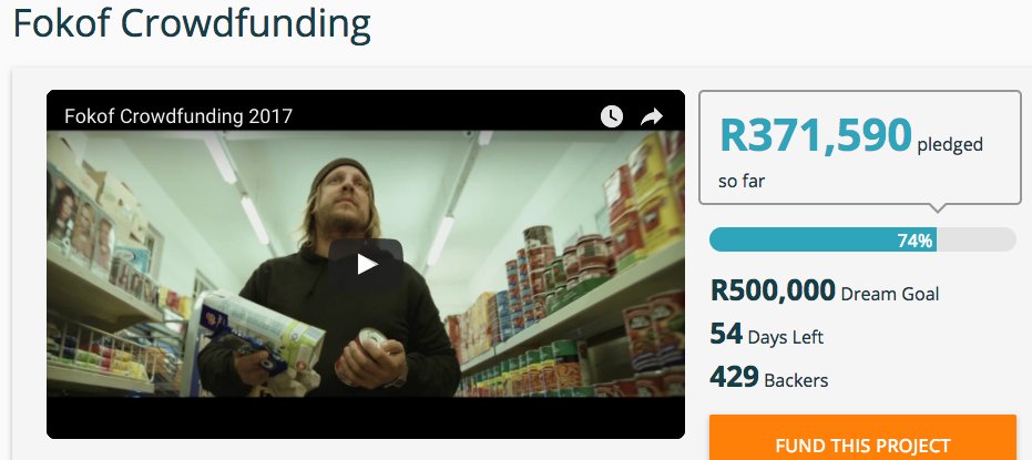 Fokofband's tweet photo. Hi julle, ons trek nou by 370K! Help om ons by 400K te kom. Retweet hierdie msg asb. #FokofCrowdFunding https://t.co/NbTddkmxCt https://t.co/41U9bDwQXn