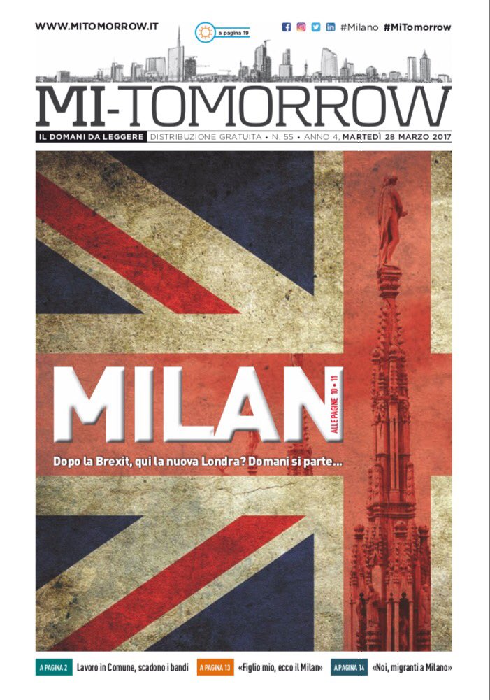 MiTomorrow's tweet photo. #MiTomorrow anticipa il domani: dopo la #Brexit, #Milano sarà la nuova #Londra? Scoprilo qui! https://t.co/pWpJVFr8rI https://t.co/3RBQ101Px8