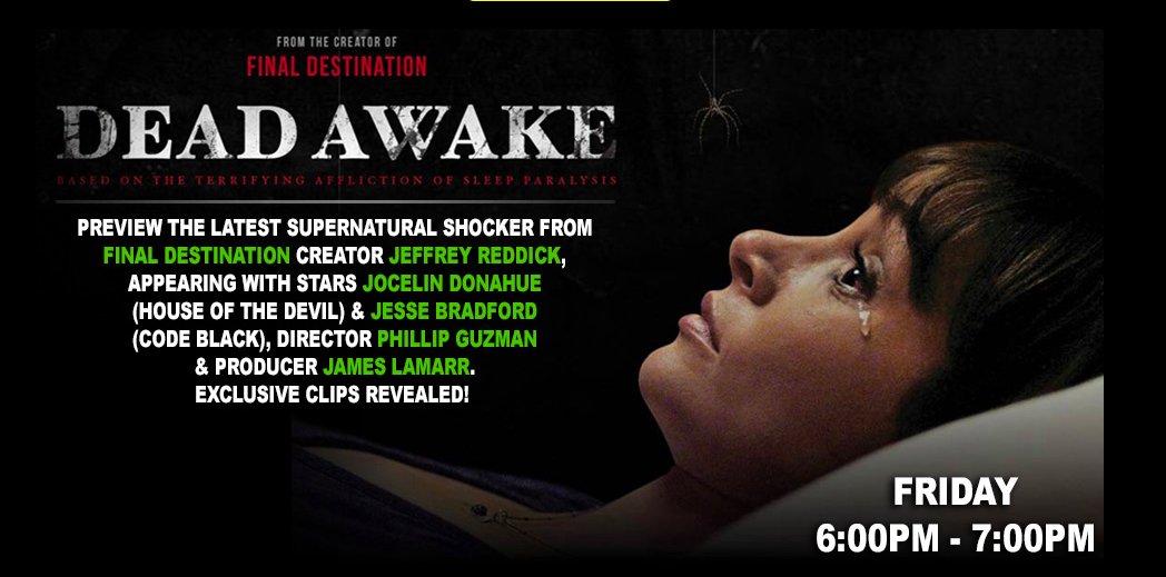 AreYouDeadAwake's tweet photo. Join us @MONSTERPALOOZA1 for a Dead Awake panel with exclusive clips! Friday, April 7th at 6:00 pm. #AreYouDeadAwake https://t.co/empStDtGRG https://t.co/18MyK9Nfga