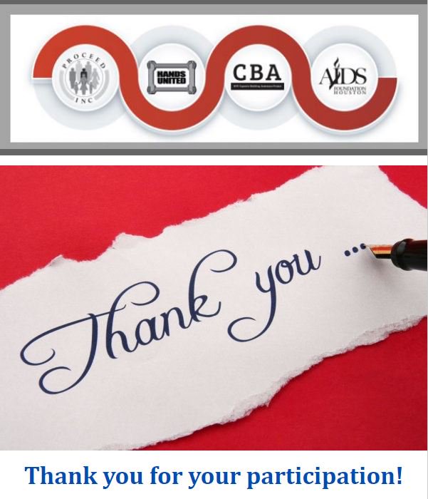 ProceedNCTSTA's tweet photo. Thank you for your participation! https://t.co/OJWvgXw9av #Houston #Texas #HIV #AIDS #ThankYou #CBOS #PROCEEDINC #HIVPREVENTION https://t.co/EDDF1fnJjh