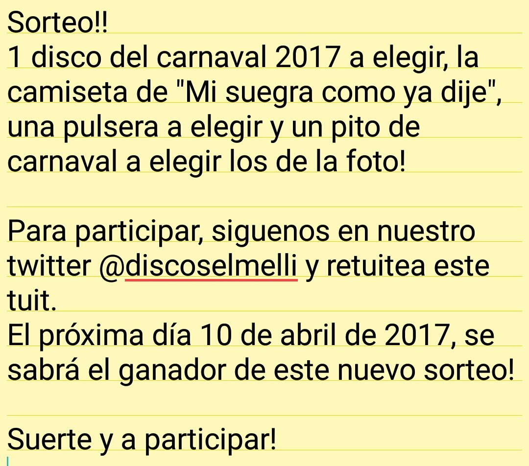discoselmelli's tweet photo. SORTEO!!

RT a este TWEET y SIGUENOS para participar!!
(En la 1a foto está la fecha de publicación del ganador y productos del sorteo) https://t.co/vFvzvgtlvG