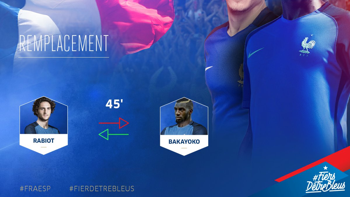 equipedefrance's tweet image. . @TimoeB08 a remplacé Adrien Rabiot à la pause. 1ère sélection pour le monégasque!👍 #FRAESP #FiersdetreBleus