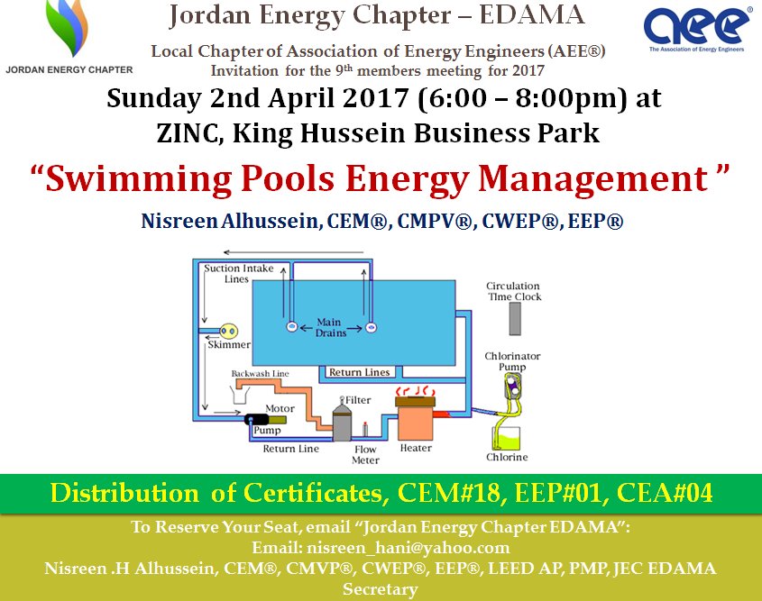 SamerZawaydeh's tweet photo. You are cordially Invited to Learn about 
Energy Management Systems for Swimming Pools
Sunday 02, April 2017 (6-8pm) https://t.co/L9xnu45EF5