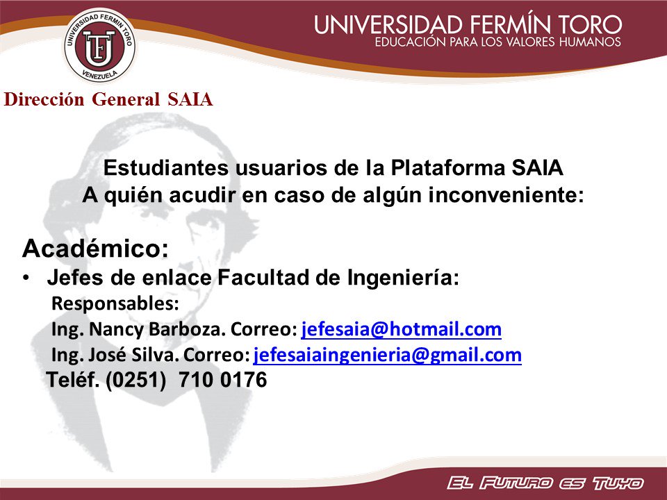uft_ve's tweet photo. VOLVIMOS estos son los jefes SAIA para ingeniería #Comparte #informaciónImportante. https://t.co/A8CtjkoODZ