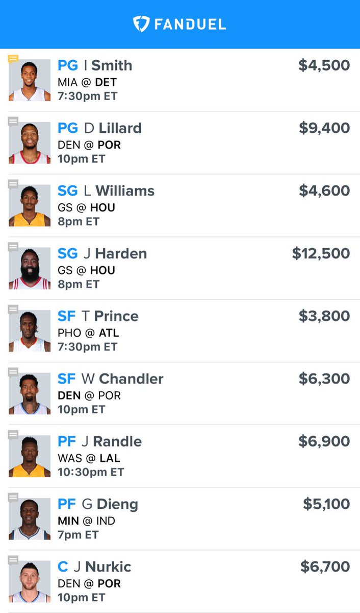 MoodyBrosDFS's tweet photo. First iteration of tonight's GPP lineup, please like if using #FanDuel #freebies https://t.co/PAhUggut3Q