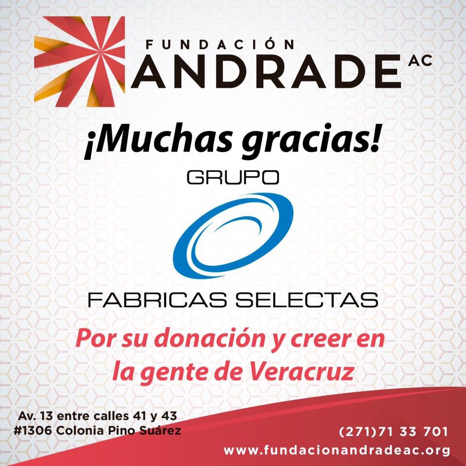 FundAndrade's tweet photo. Muchas gracias a Fábricas Selectas https://t.co/8FvqQTIula por su donativo. Con él haremos felices a muchas niñas y niños de #Veracruz https://t.co/o6jFYoTTBB