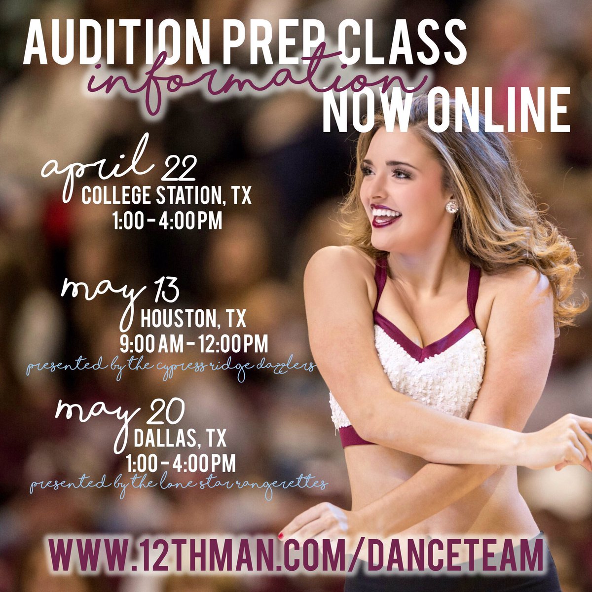 AggieDanceTeam's tweet photo. Prep Class information is NOW ONLINE! Visit https://t.co/qWrmgmZkpS for more info! Medical waivers must be turned in at class checkin.💃🏼🔥🏀 https://t.co/1nfaQHF6RF