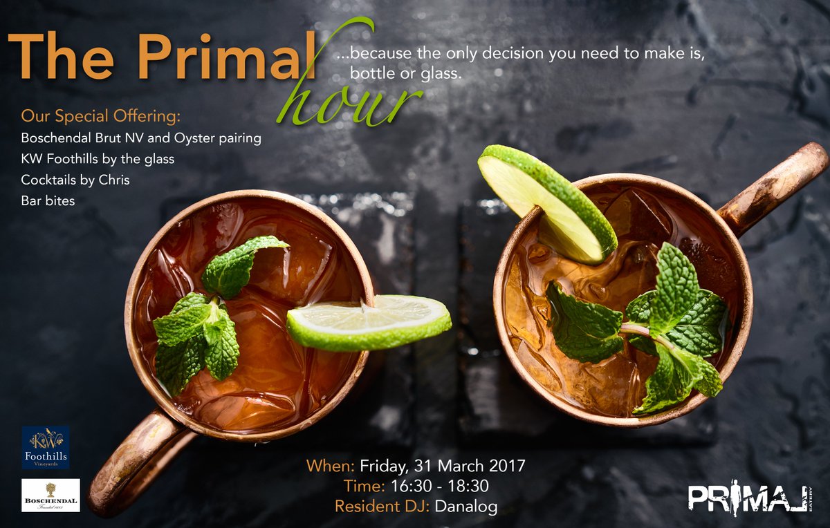 Primal Eatery (@primaleaterycpt) on Twitter photo Come join us this Friday for our very first happy hour.
<a href="/boschendalwines/">Boschendal Wines</a> <a href="/boschendalmcc/">Boschendal Bubbles</a> <a href="/KleinWelmoed/">Klein Welmoed</a> #CapeTown #weekend Come join us this Friday for our very first happy hour.
<a href="/boschendalwines/">Boschendal Wines</a> <a href="/boschendalmcc/">Boschendal Bubbles</a> <a href="/KleinWelmoed/">Klein Welmoed</a> #CapeTown #weekend