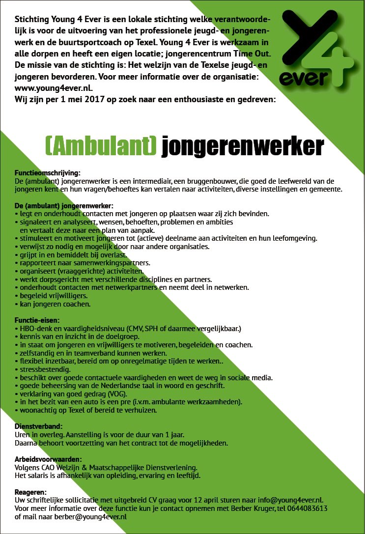 #vacature #Texel #ambulantjongerenwerk #hbo #young4ever