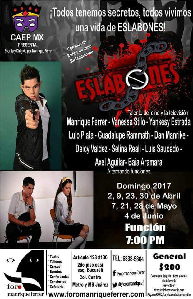 eslabonesmx's tweet photo. Solo hoy 2x1 envíen WhatsApp al 5563027137 para la función del 2 de abril  #FelizMartes  #Teatro @CDMXyteatroDF  @elteatrodf  @DTeatrales https://t.co/XZLbC91vkn