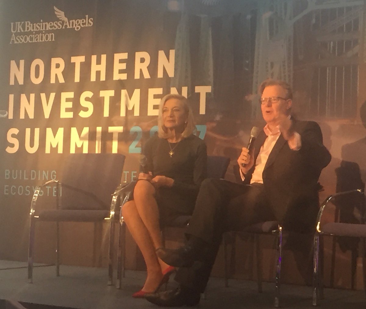 cap_north's tweet photo. Jenny Tooth &amp; Simon Calver round up a tremendous day 😃 Thank you #NIS2017 Can't wait to hear more on #angelhubs &amp; lead angels @TechNorthHQ https://t.co/4ef6nFmqby