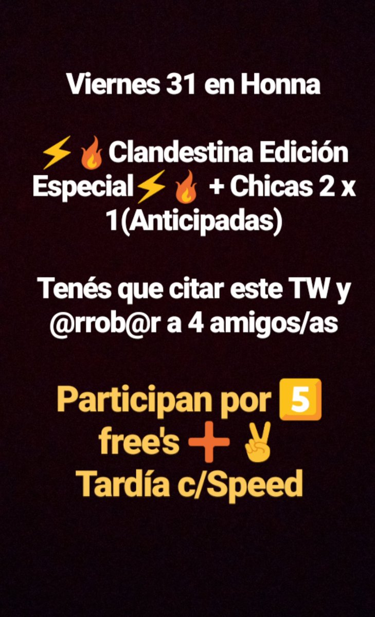 HonnaPub's tweet photo. Como todos los martes activamos con la super fiesta del Viernes y más todavía cuando es otra edición de la Clandestina💣🔥💣🔥🕶😱👇👇Dale!!👇👇 https://t.co/f0LGHDymsB