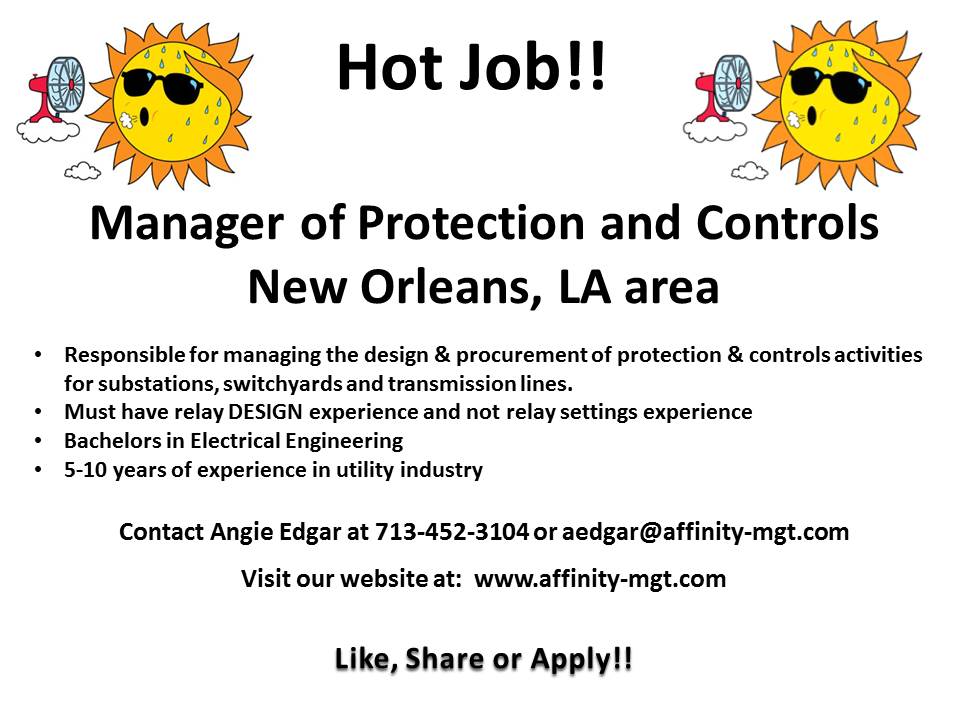 AffinityMG's tweet photo. #job #Manager #ProtectionAndControls #switchyards #design #substations #TransmissionLine #ElectricalEngineering #utility #NOLA #LA #ApplyNow https://t.co/Q7CeFCR9aD