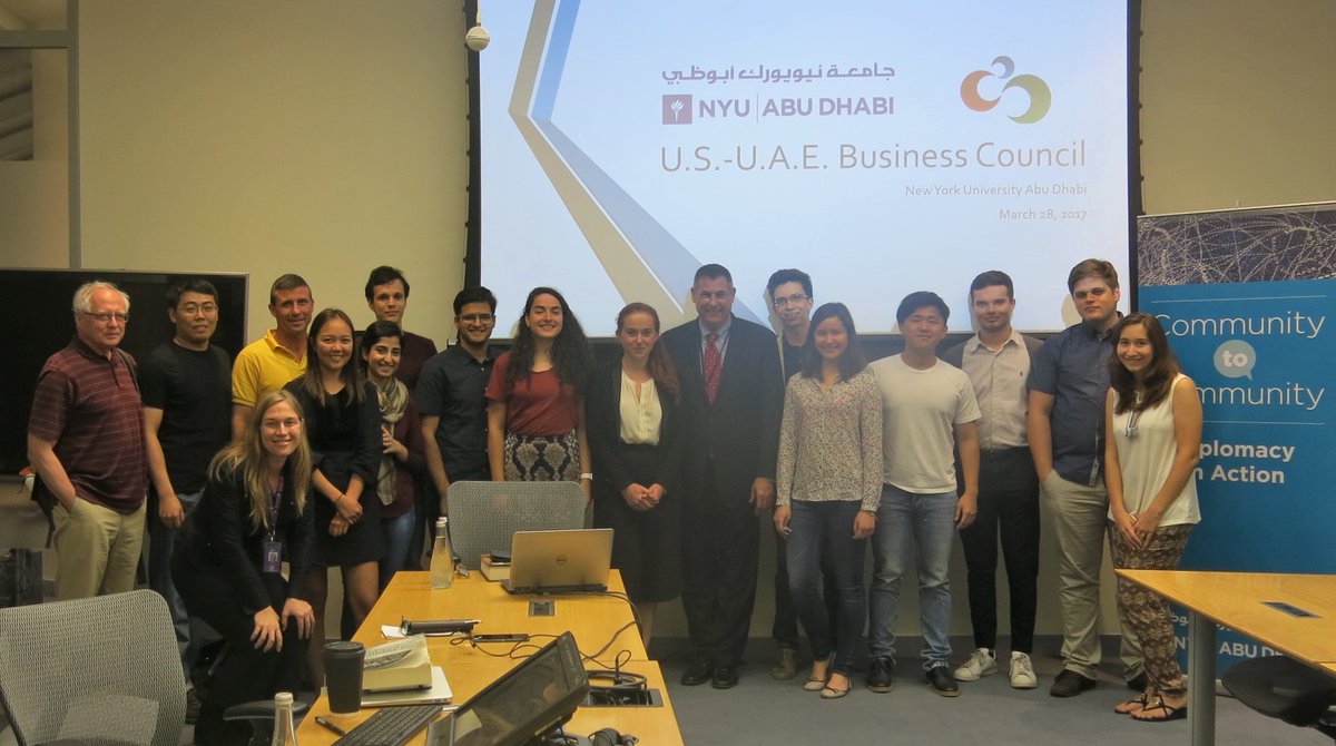 USUAEBizCouncil's tweet photo. Absolute honor to participate in #diplomacyinaction seminar w/ @NYUAbuDhabi students & staff #community2community #UAEUSA #NYUAD #AbuDhabi https://t.co/uGHIkFgKX4