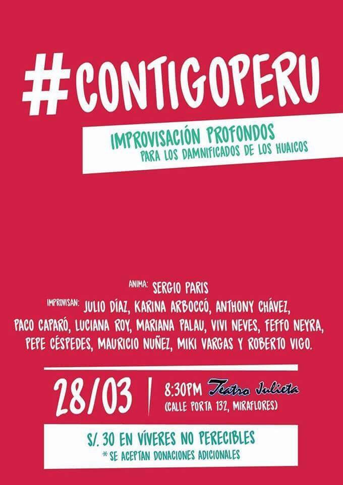 ketoimpro's tweet photo. #Hoy la #Impro se une para ayudar!! Nos vemos a las 8:30 p.m. en el #teatroJulieta! #ContigoPerú https://t.co/xUSqZsa3G9 https://t.co/SkbROEzXKX