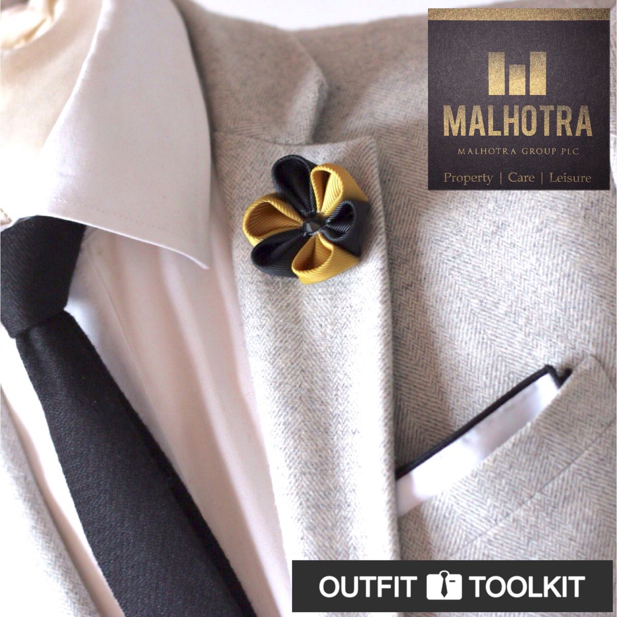 OutfitToolkit's tweet photo. Honoured to have teamed up with @ATU1L &amp; the @MalhotraGroup to create a bespoke Lapel Flower in their brand colours. https://t.co/8xEzZdwakD