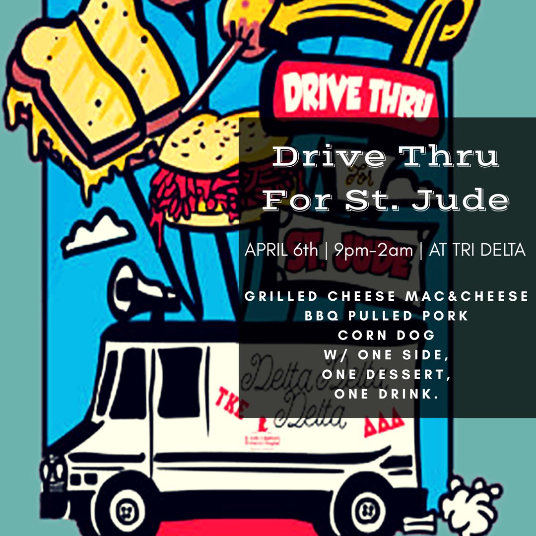 TriDeltaAtKSU's tweet image. Come support St. Jude, $6 for a ticket from any Tri Delt, or $7 at the door 🍔🍟🌭🍪