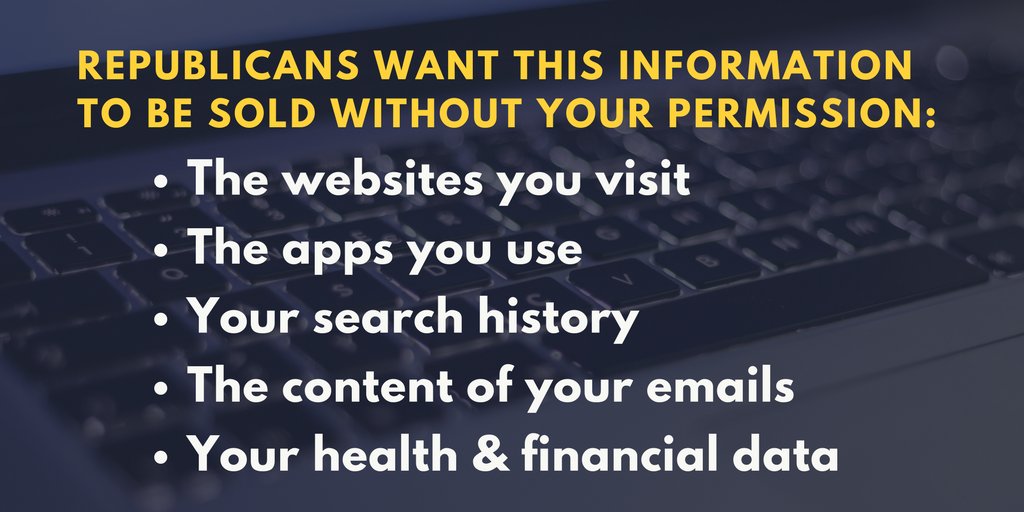 Today <a href="/HouseGOP/">House Republicans</a> will strip your right to internet privacy by allowing corporations to sell your info. To them, corporations > consumers.