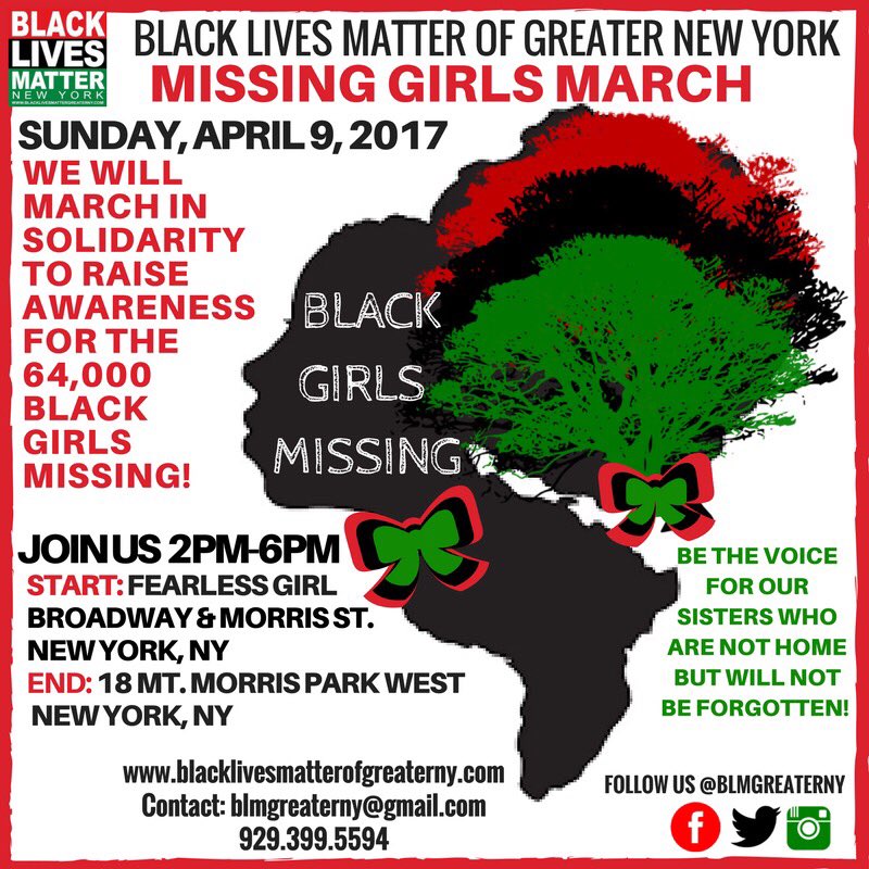 BLMGreaterNY's tweet image. BLMNY MARCH FOR THE MISSING #HandsOffOurSisters #BLMNY #BlackGirlsMissing #missingdcgirls #BlackLivesMatter #RBG