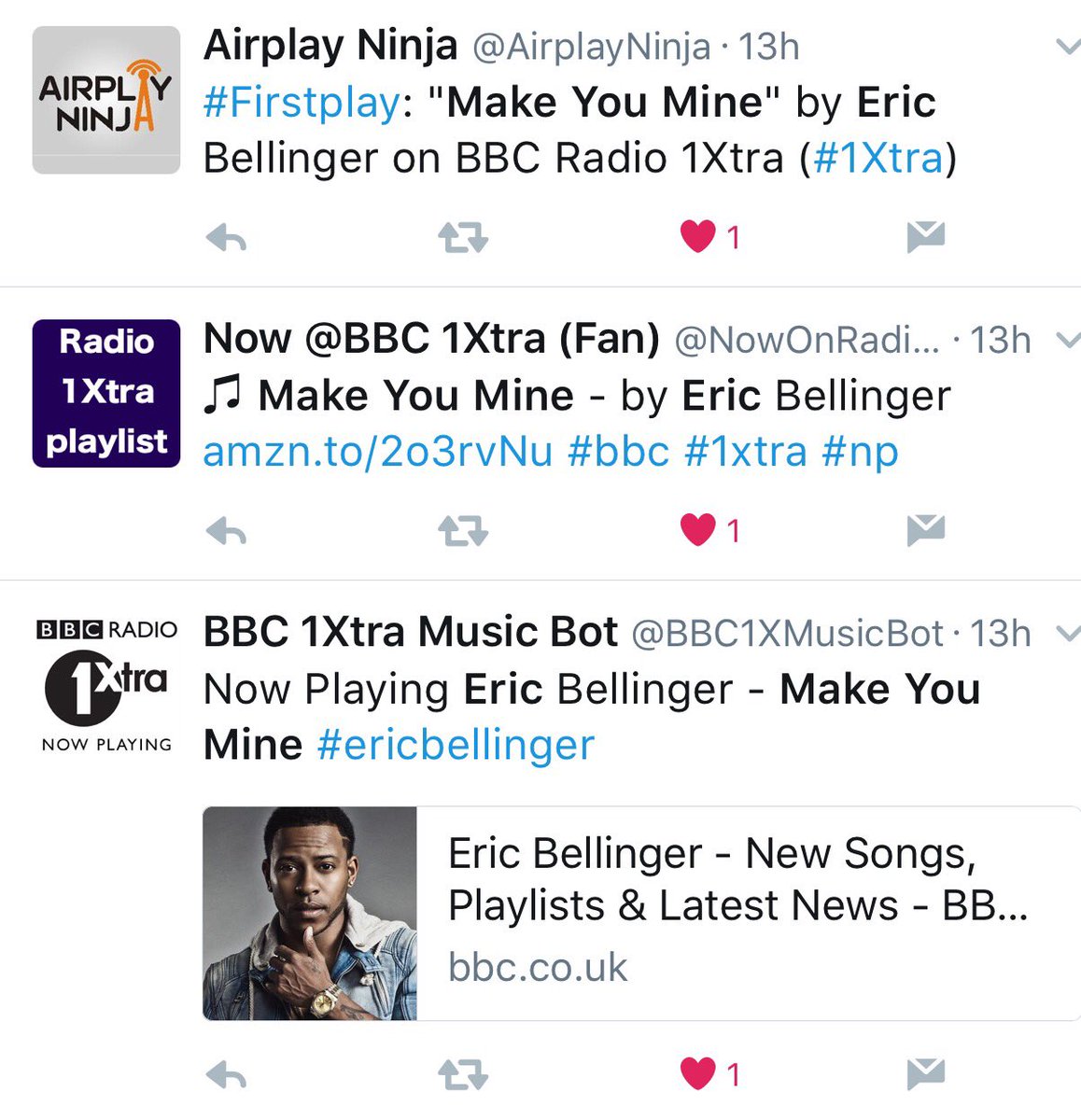 prodbySRNO's tweet photo. 'Make you mine' Just hit BBC UK πππΎ @EricBellinger #theteamisstrong πͺπΎ https://t.co/bQV39hBrTa
