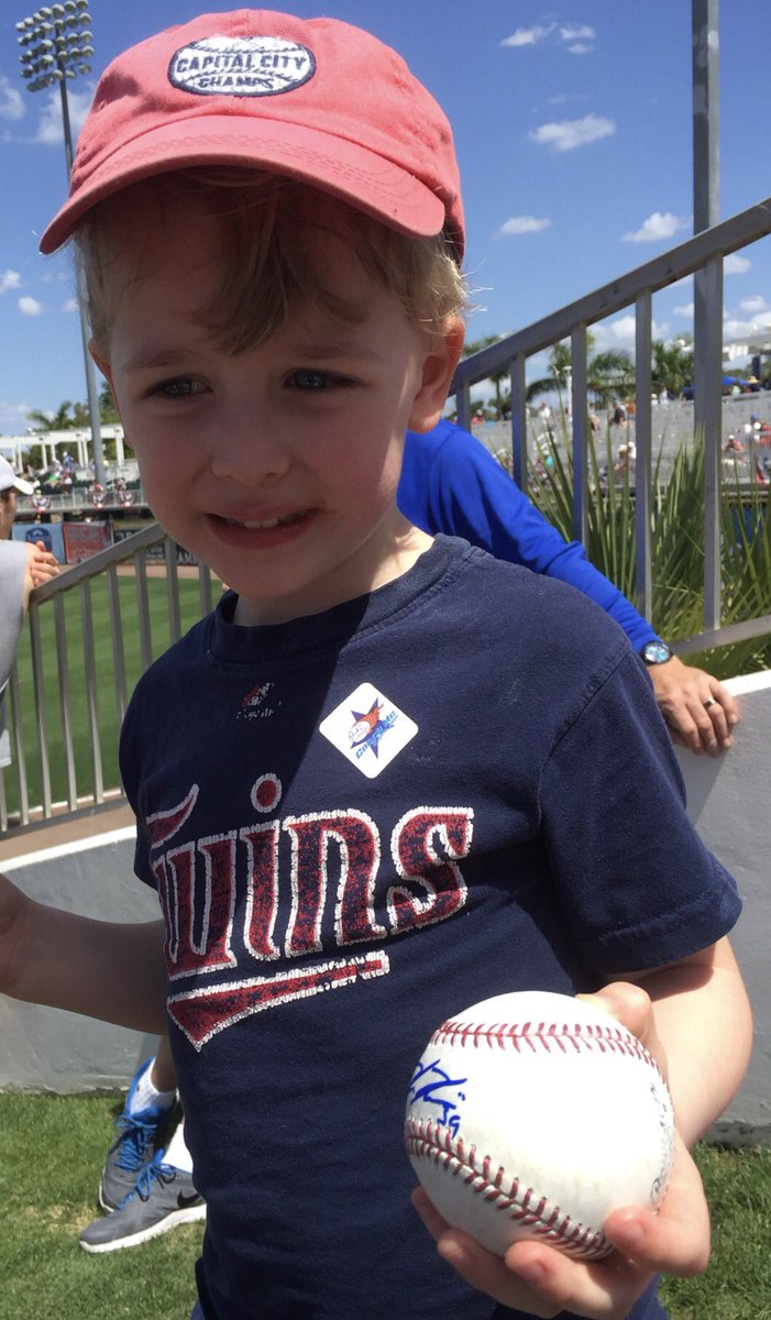 MickiVail's tweet photo. Thanks @RaysBaseball @KKiermaier39 for the signed baseball at @Twins spring training! This little guy is in awe! https://t.co/bQhCUdqjD4