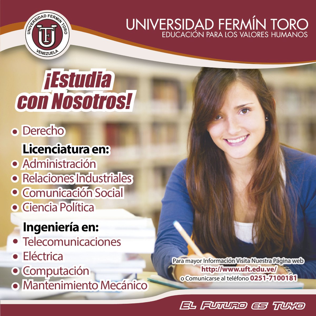 uft_ve's tweet photo. ¿Quieres estudiar con nosotros? Te ofrecemos esta oportunidades en #Ingeniería #Licenciaturas #Derecho ➡ https://t.co/KWe2kTDZZs