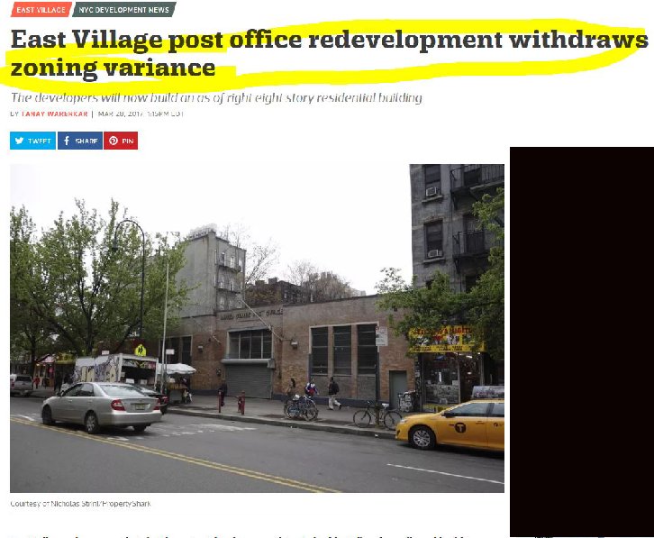 GVSHP's tweet photo. More news via @CurbedNY https://t.co/M33slGAebY #peterstuyvesant #postoffice #eastvillage #bsa #bsareform #novariance #432east14thstreet https://t.co/pj93yfkuwS