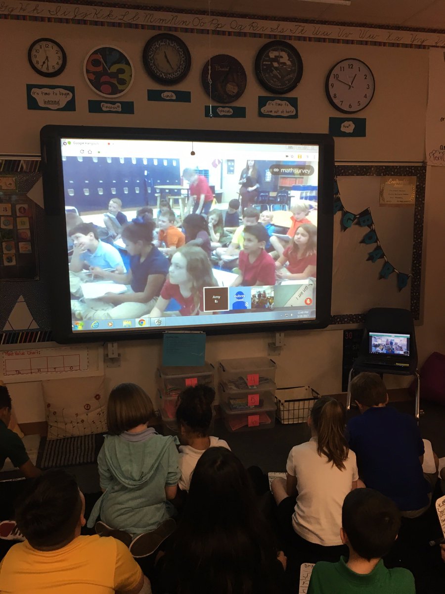 Julie_Gober's tweet photo. Google Hangouts! Surveying another class to collect data! @LewisLeopards @arstout07 @Jules_Alic @msaubreysmith #forneyconnects #realmathfun https://t.co/y421ew5861