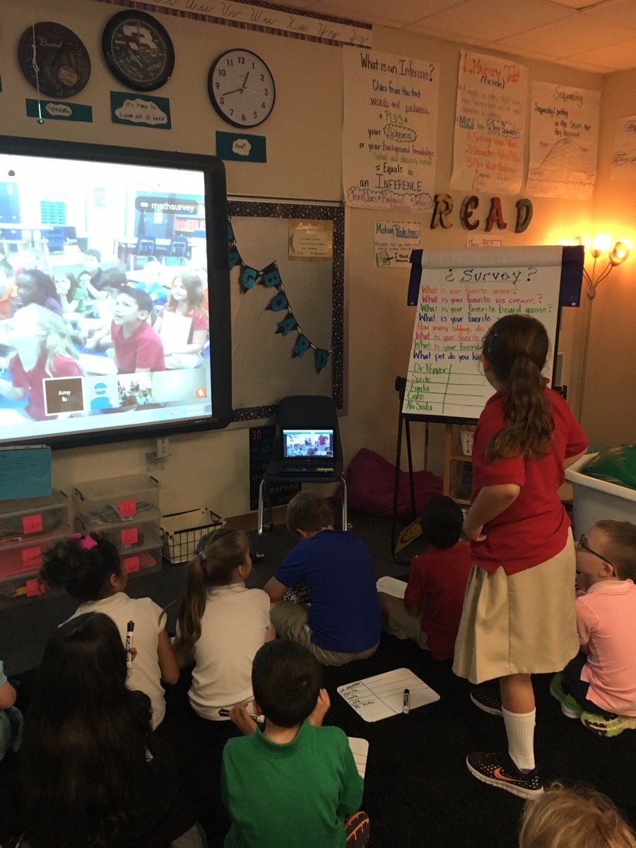 Julie_Gober's tweet photo. Google Hangouts! Surveying another class to collect data! @LewisLeopards @arstout07 @Jules_Alic @msaubreysmith #forneyconnects #realmathfun https://t.co/y421ew5861