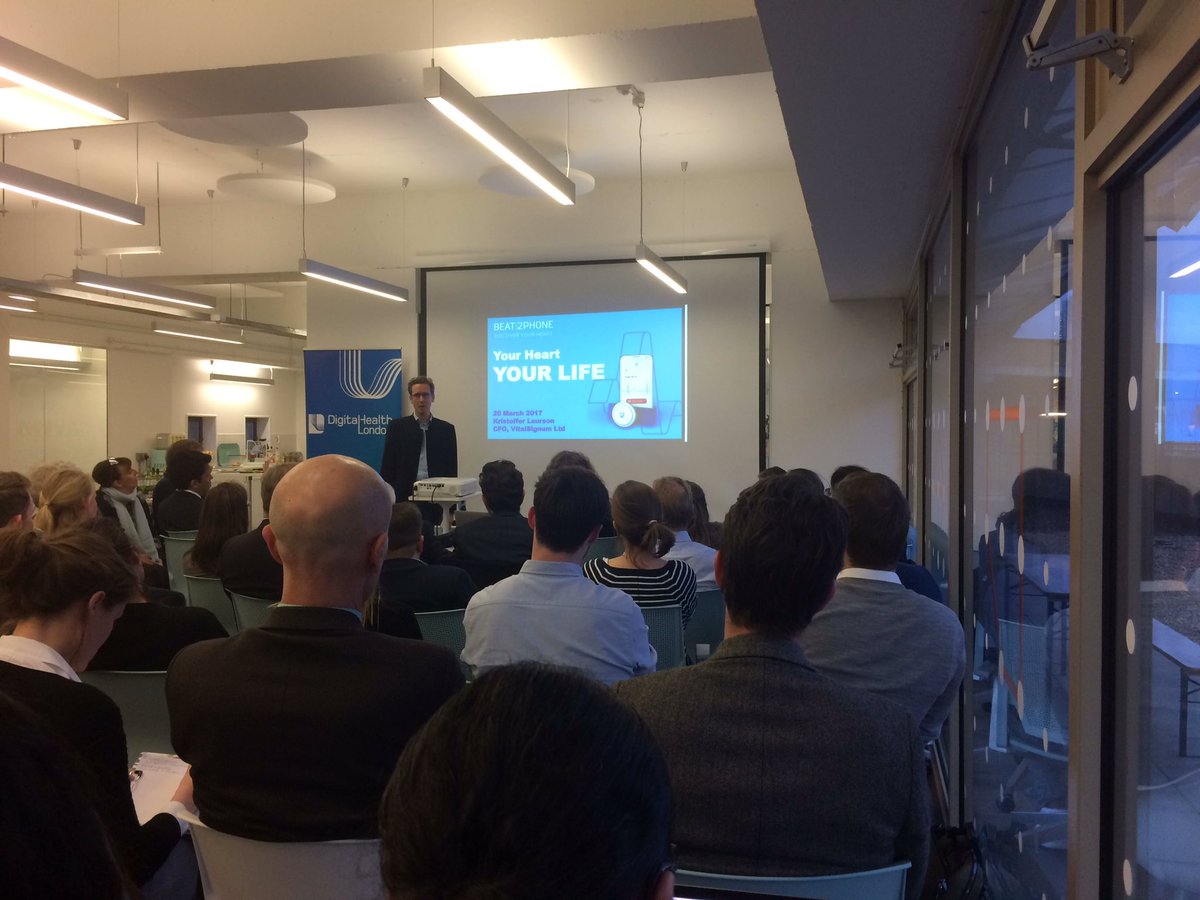 peterwb1's tweet photo. Next up we have Vital Signum &amp; their product #Beat2Phone monitoring #heartbeat #wearablehealthtech #5x5x5pitch @health_foundry @DHealthLDN https://t.co/KRAHCEufHG