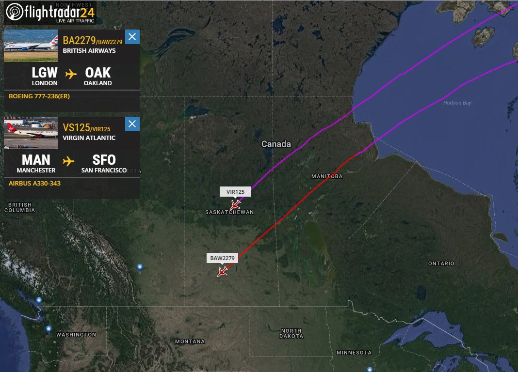 AirportWebcams's tweet photo. LIVE: 2 more inaugurals en-route: #BA2279 LGW-OAK & #VS125 MAN-SFO Track w/ @flightradar24 https://t.co/sWg8UwqZTz | https://t.co/UklaAMeV3f https://t.co/r1QuR9VyE3
