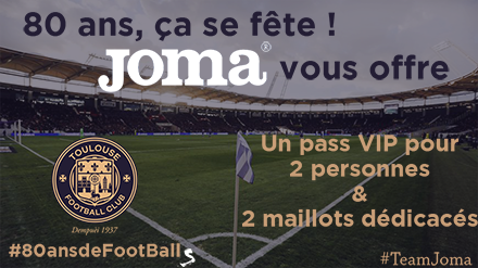 JomaSportFR's tweet photo. 🎊 Venez fêter l'anniversaire du @ToulouseFC le 9 avril prochain 🎂
Pour jouer : Follow @JomaSportFR &amp; RT ⬇️🎁 #TeamJoma #80ansFootBallS #TFCOM https://t.co/Eoov7S7Rlw