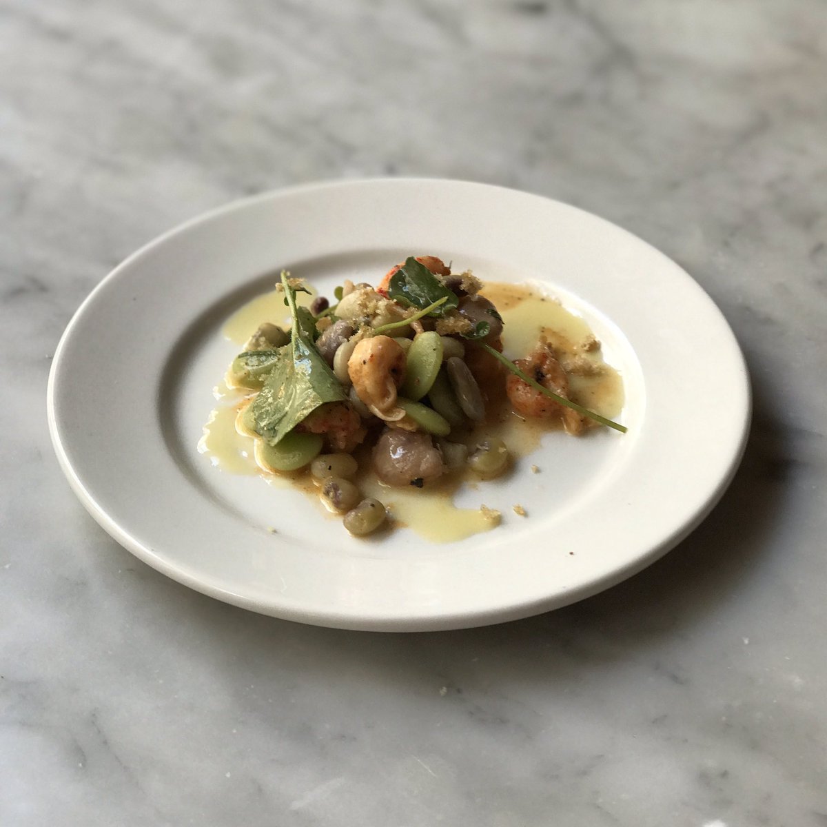 '17 Day 1 Stop 2 Dish 2 "Spring Bean Salad" Chef Eric Cook <a href="/BourbonHouse/">Bourbon House</a> 🍯🦐😋Honey-Lime Vinaigrette Crawfish Cracklin #EatingNOWFE #NOWFE2017