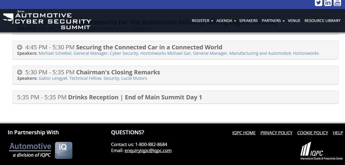 Presenting on "Securing the Connected Car in a Connected World" at Automotive CyberSecurity Conference today #Autocyber2017 <a href="/futureofdata/">Future Of Data</a>