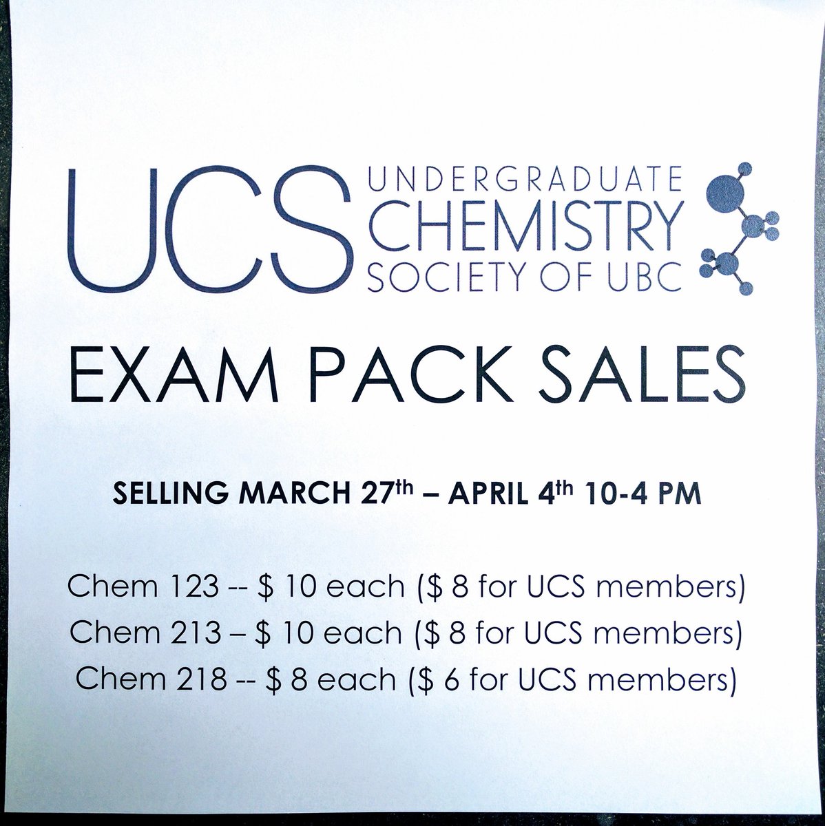 UCS_UBC's tweet photo. Final exam packages are on sale now! Find us in front of CHEM B250 every day from 10-4 pm. https://t.co/1omRPRNAeT