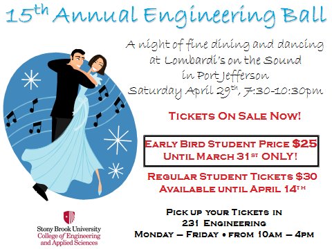 CEASSBU's tweet photo. There are only 10 student tickets left to this year's #EngineeringBall! Hurry in this week so you don't miss out! #SBUTradition https://t.co/JVQM9agsQC