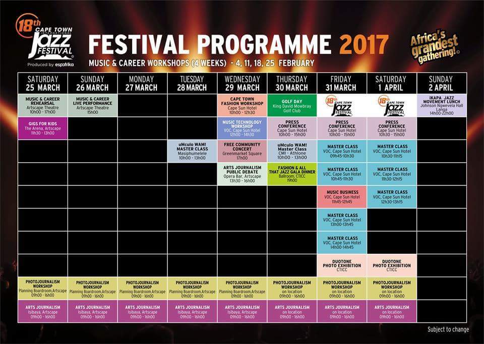spokytree's tweet photo. @CTJazzFest @Ctijf2017 @CTIJFTnD @espafrika familiarise yourself with this year's programme as it caters 4 all music lovers. Don't miss out https://t.co/KVDFXRPIk5