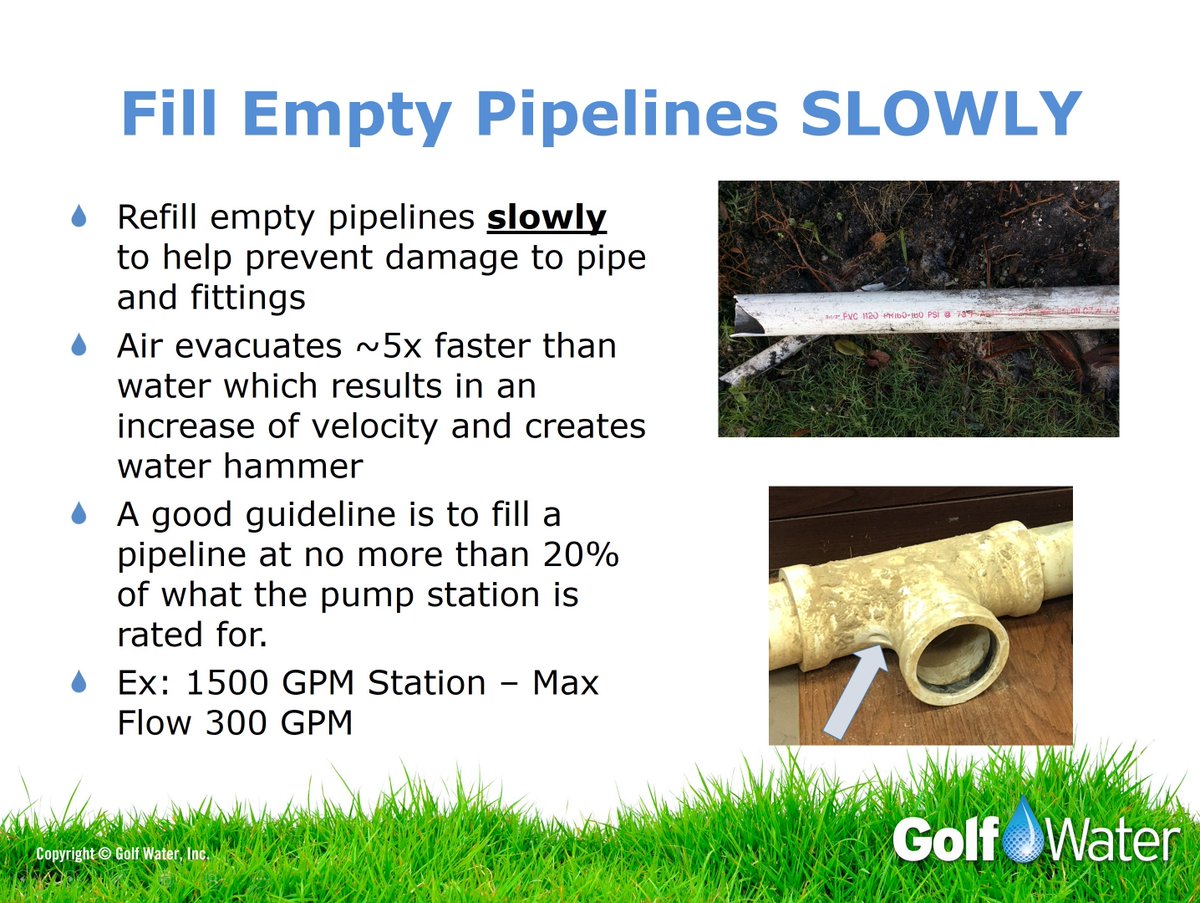 Lots of irrigation systems are starting back up this time of the year. Fill pipelines SLOWLY to protect pipe and fittings.