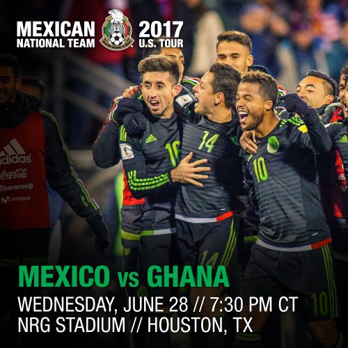 Copa2016Houston's tweet photo. Mexico is back at @NRGParkFan 6/28 to take on Ghana! TICKETS ARE ON SALE NOW! Get the best seats before they're gone https://t.co/L7hbQ4wWxc https://t.co/ZFsHlw7GU6