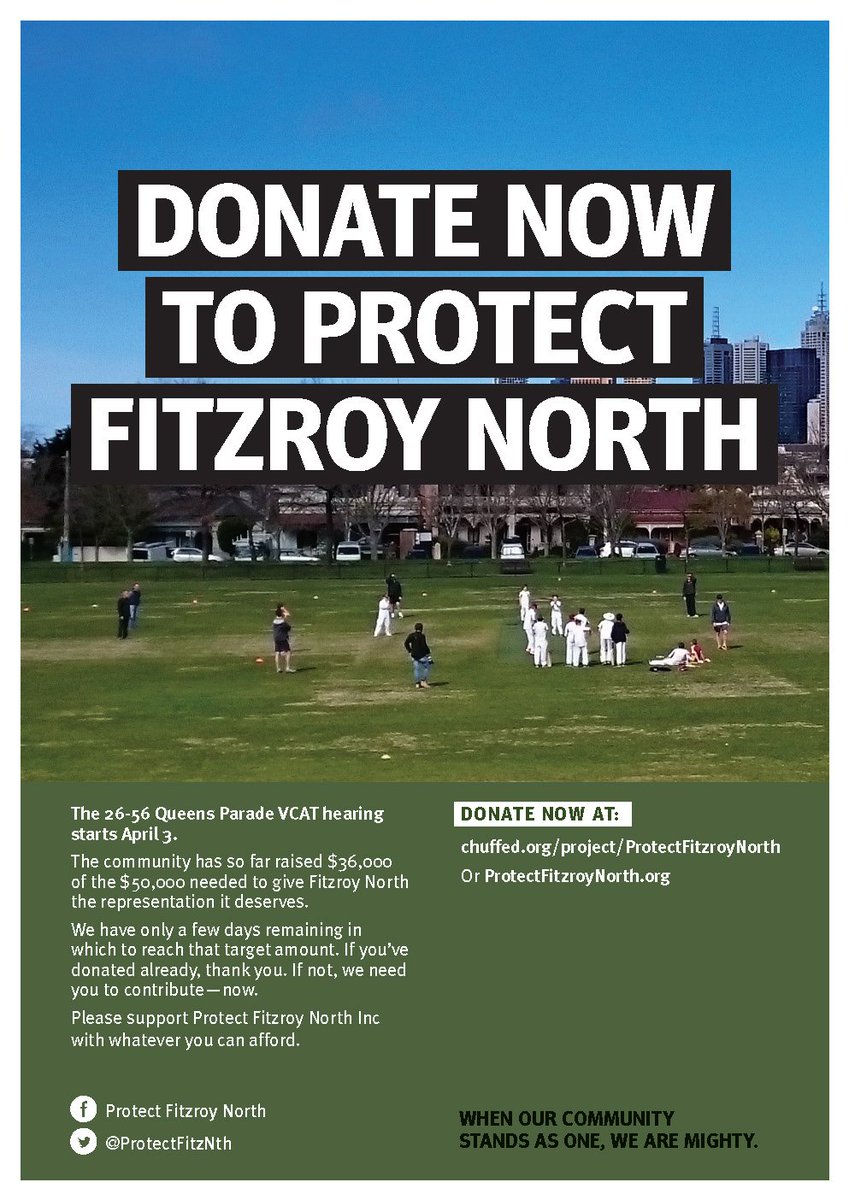 ProtectFitzNth's tweet photo. $44K raised, $7K needed. Donate now to help us win #AppropriateDevelopment for 26-56 Queens Pde at VCAT on April 3. https://t.co/RGmzNDPrtx https://t.co/P3WddmyP0N