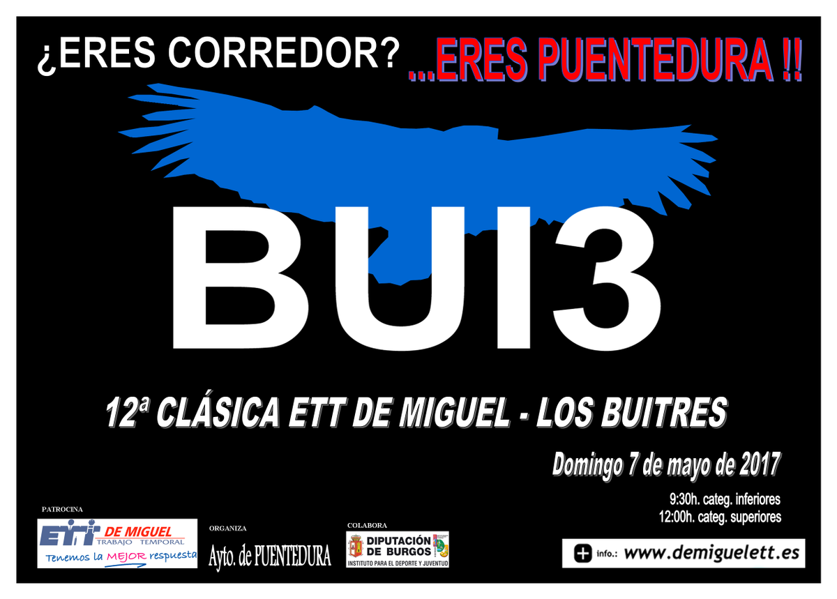 ClasicaBUI3's tweet photo. Otro año más y ya van 12. No dejes de inscribirte: https://t.co/3vjy6m12Po
Nos vemos en #Puentedura cumbre del #Atletismo polular https://t.co/JEj1Maoa1u